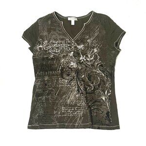 green dressbarn t-shirt w/ buttons and grunge designing